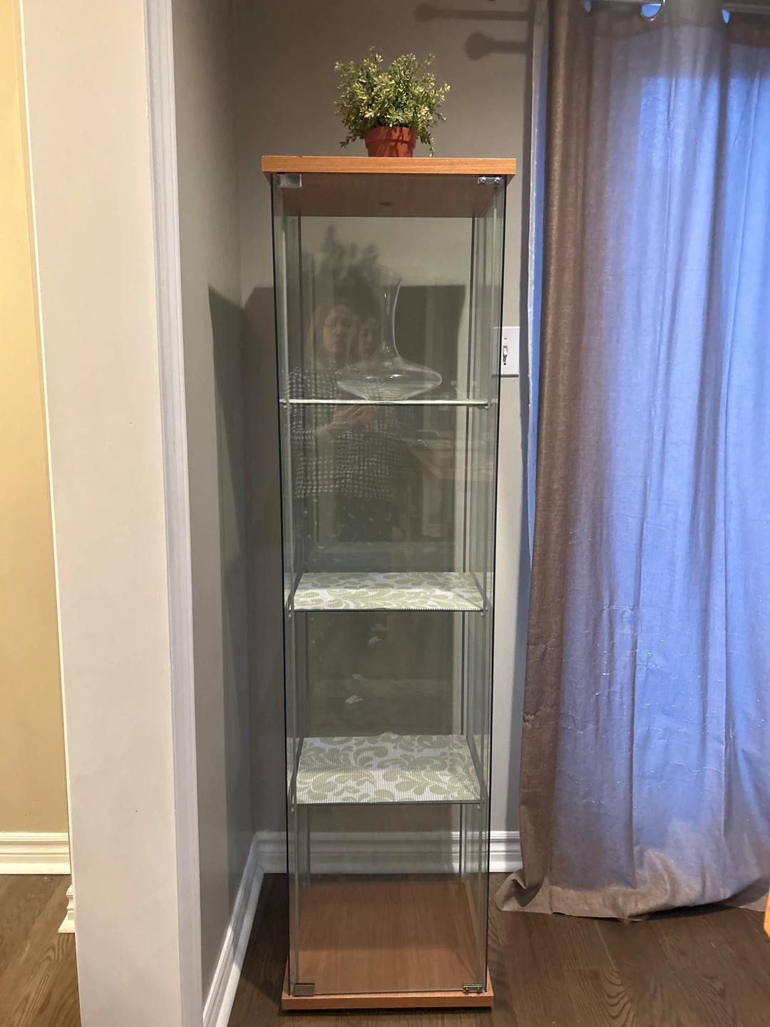 Glass Display Cabinet with Wood Trim