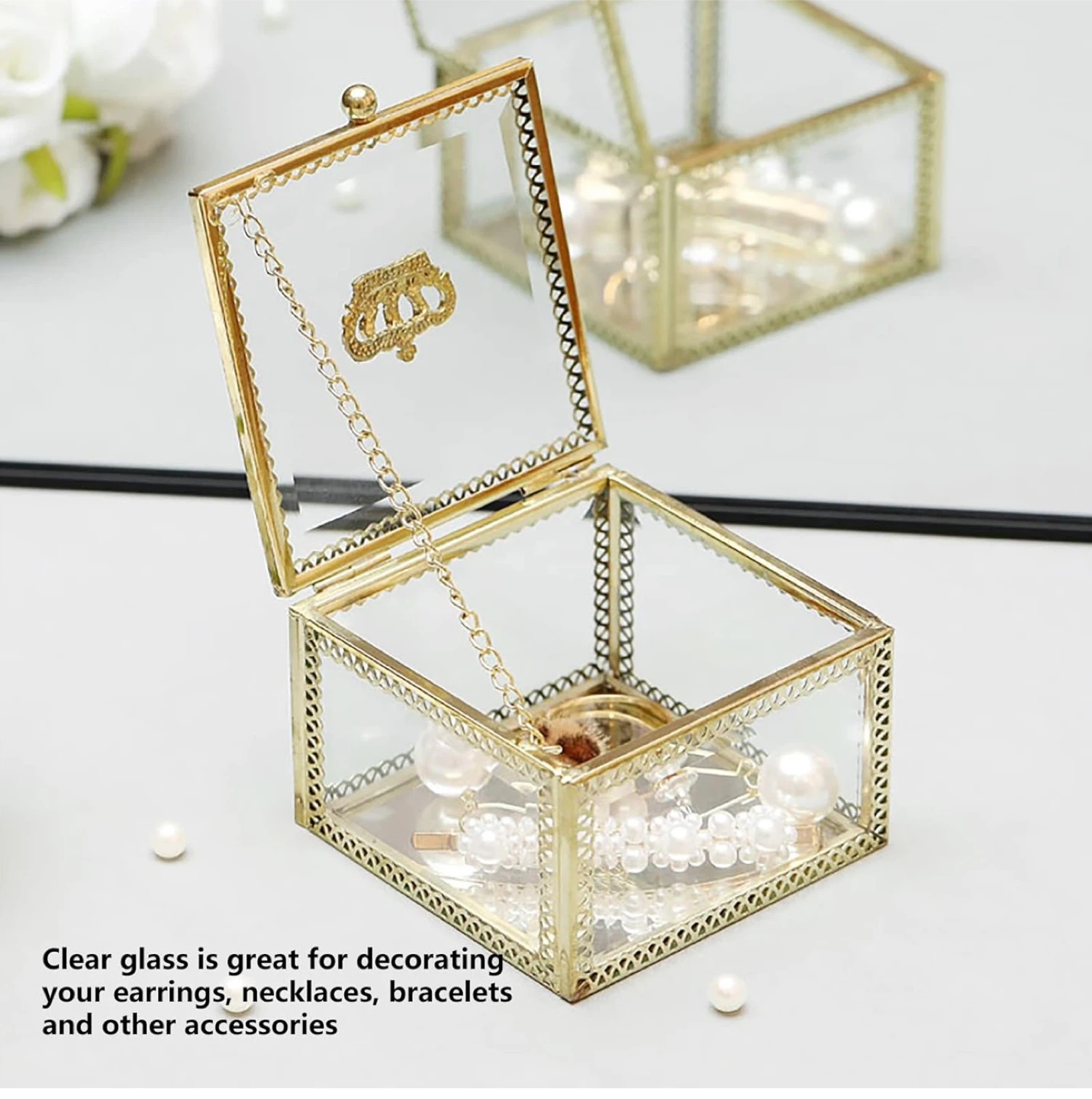 Glass Jewelry Box with Gold Trim and Crown Accent - photo 5