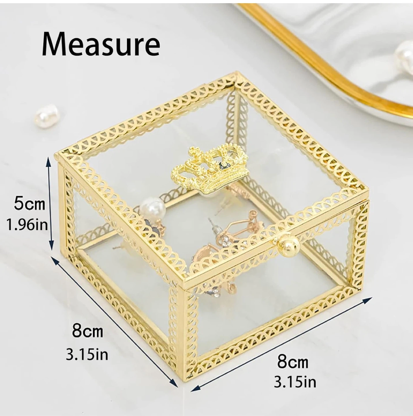 Glass Jewelry Box with Gold Trim and Crown Accent - photo 3