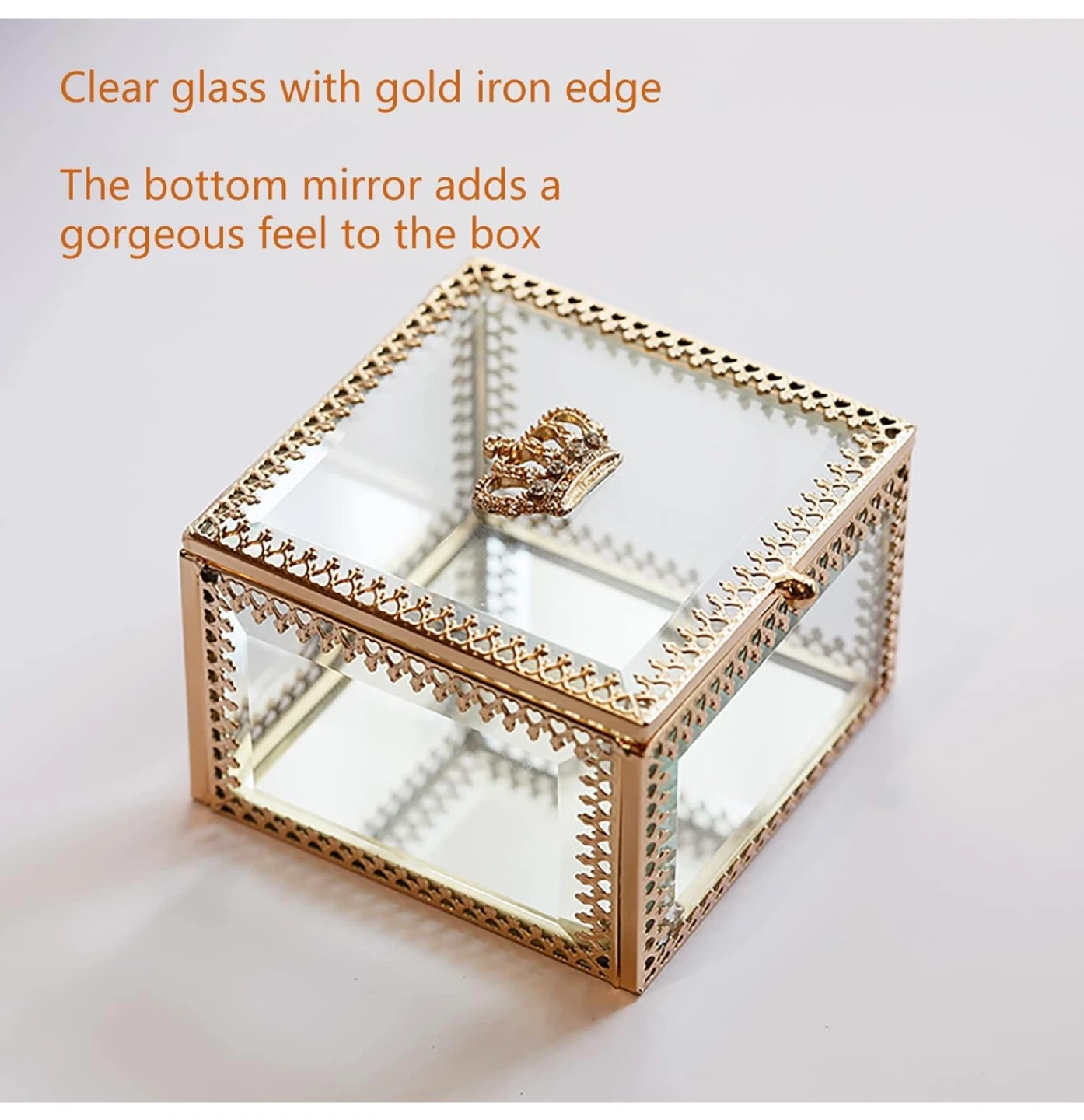 Glass Jewelry Box with Gold Trim and Crown Accent - photo 4