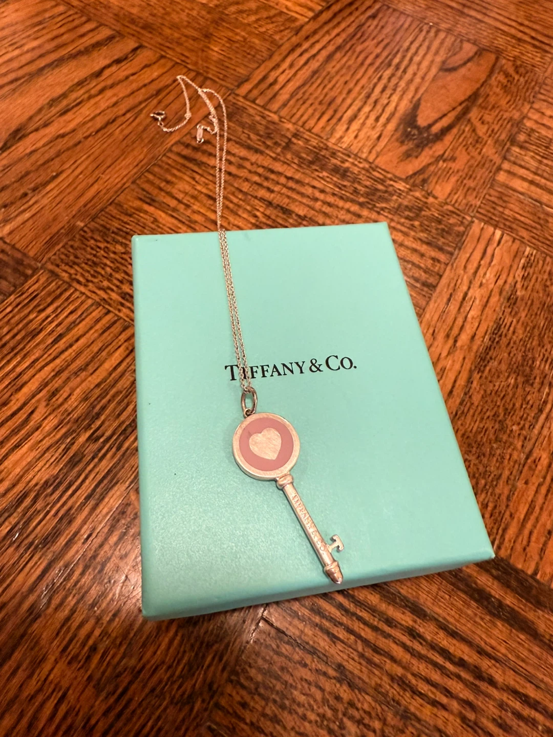 Rare Tiffany & Co. Sterling Silver Heart Key Pendant Necklace