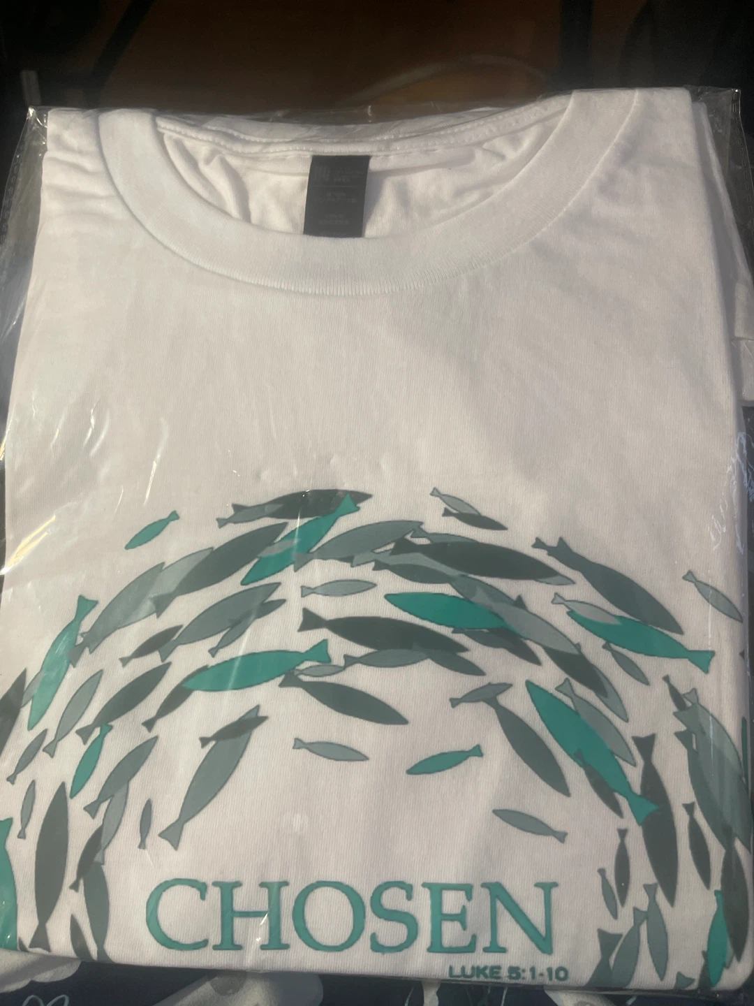 The Chosen White + Black T/Shirt with Fish Graphic - Large