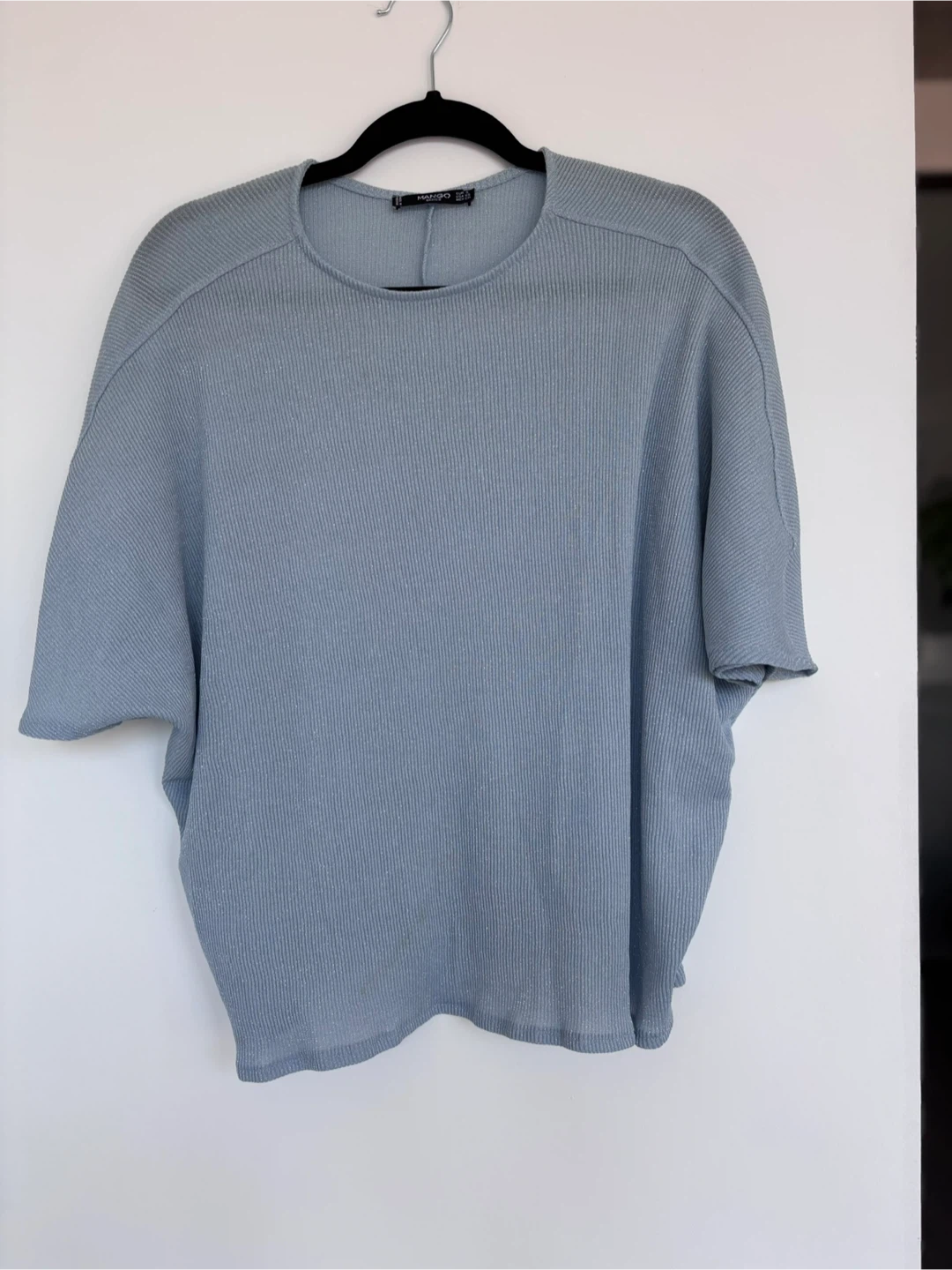Mango Blue Sparkly Ribbed Top - XS