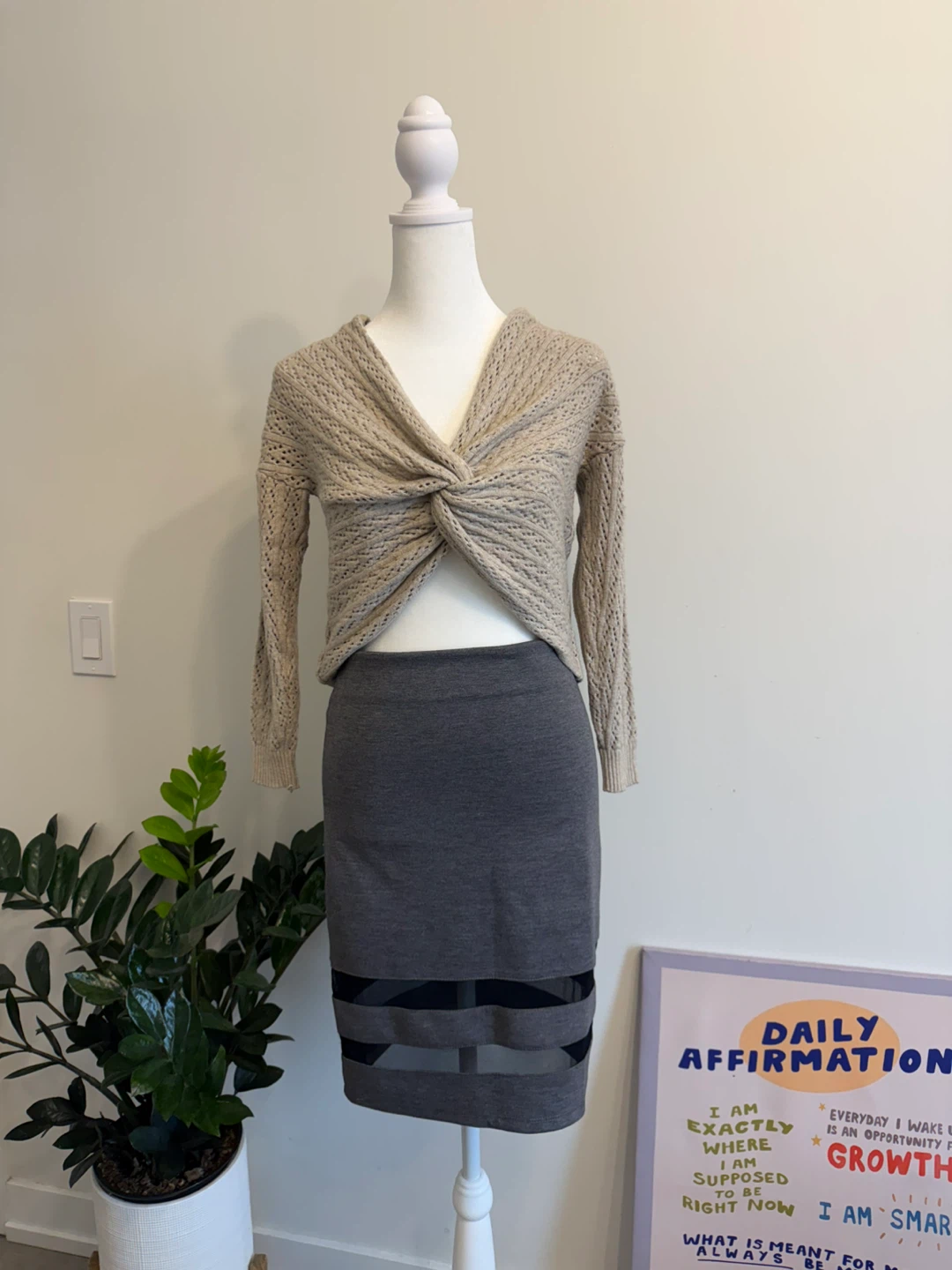 Poof Apparel Beige Knit Sweater