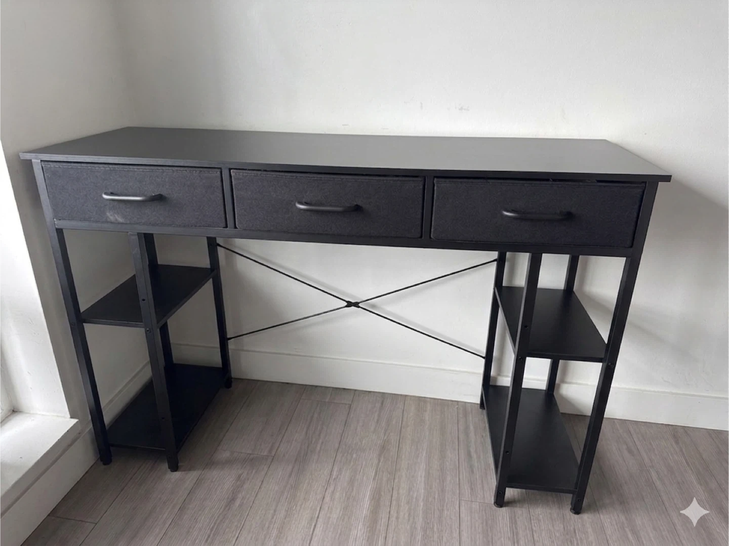 Black Metal Frame Desk with 3 Drawers and Shelving
