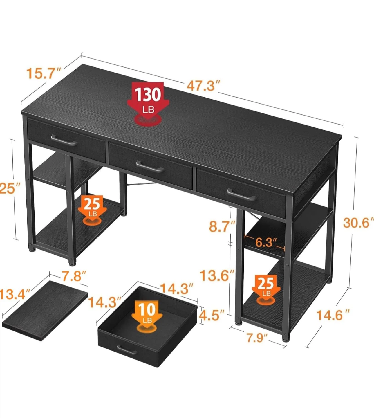 Black Metal Frame Desk with 3 Drawers and Shelving - photo 3
