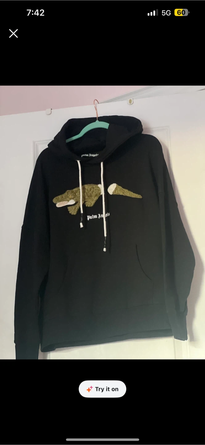 Palm Angels Black Crocodile Print Hoodie