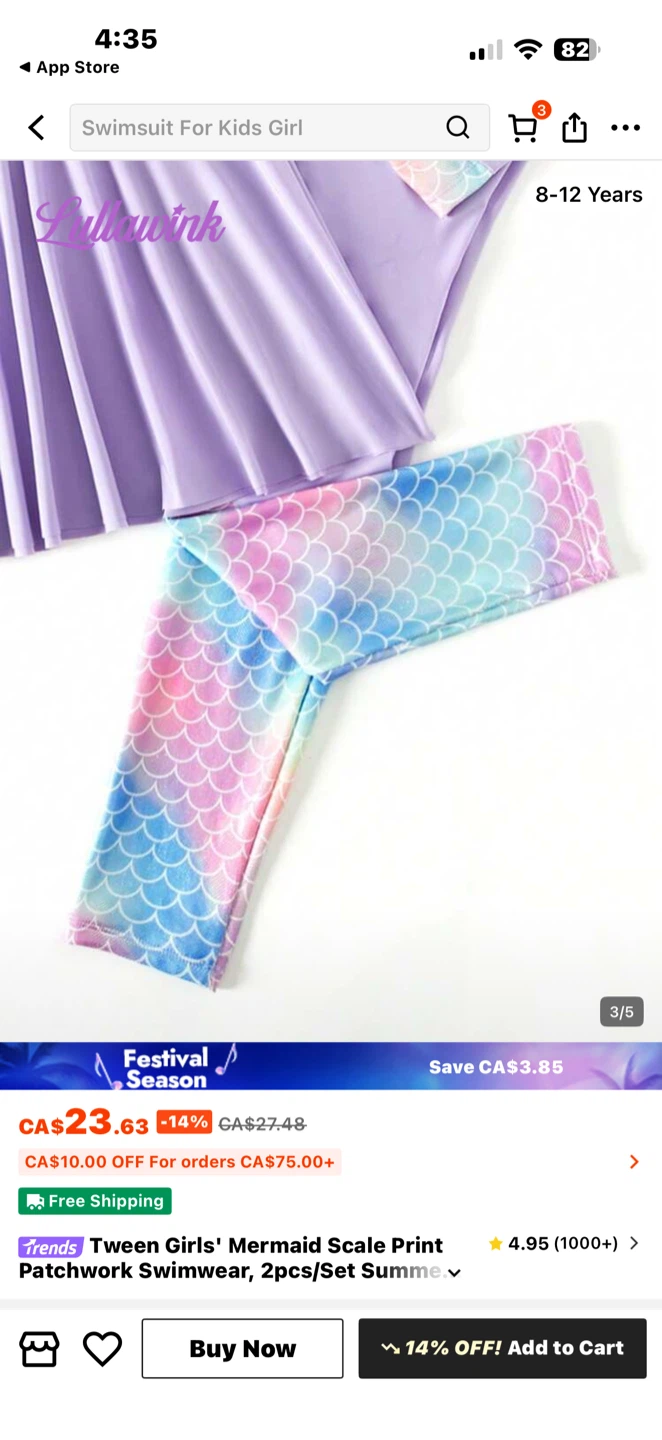 Lullabink Tween Girls Mermaid Swimsuit 2-Piece Set - photo 3