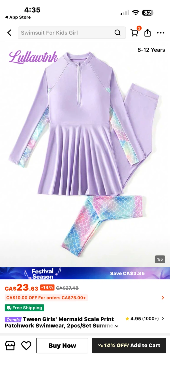 Lullabink Tween Girls Mermaid Swimsuit 2-Piece Set