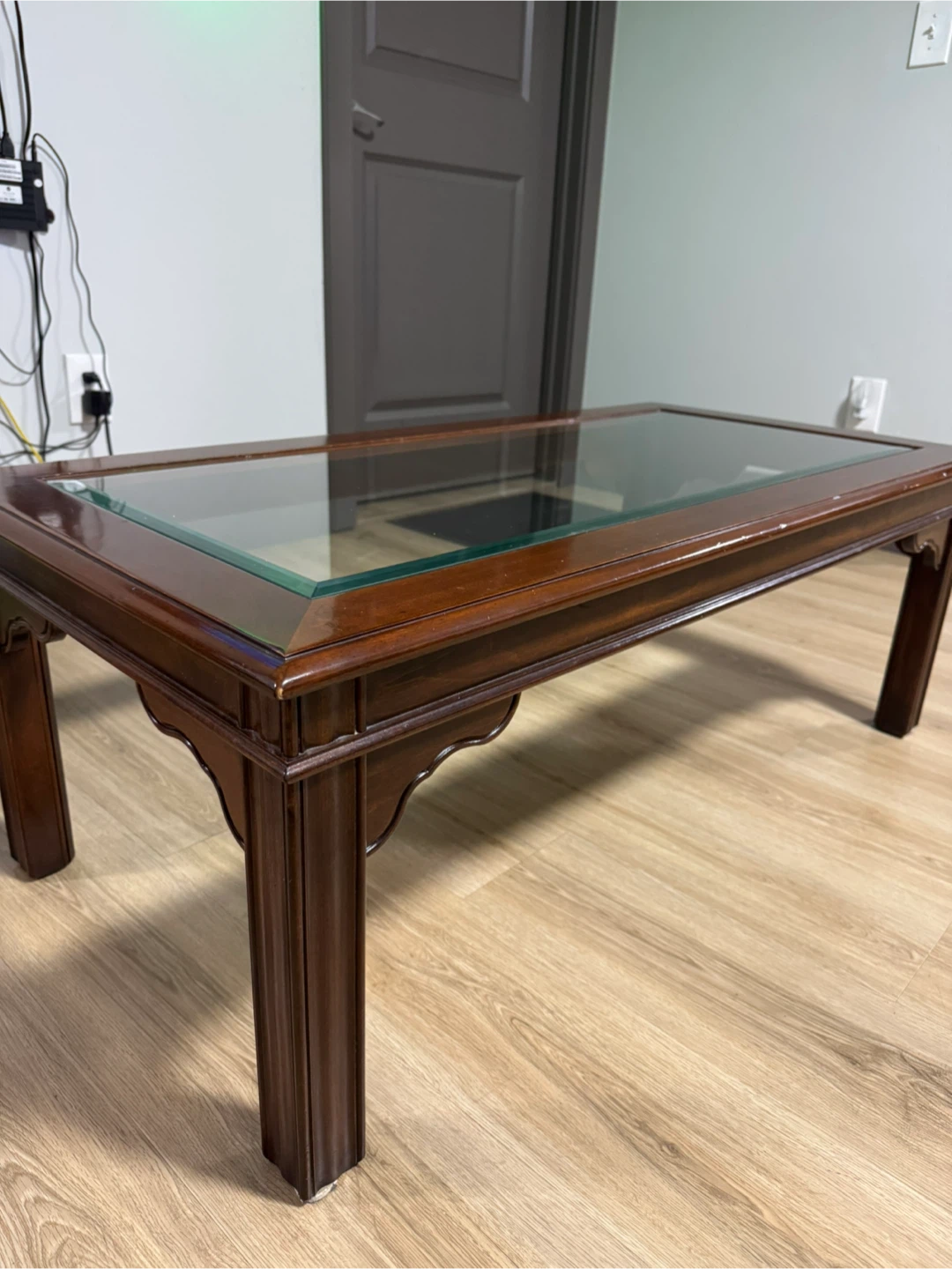 Wooden Coffee Table with Glass Top