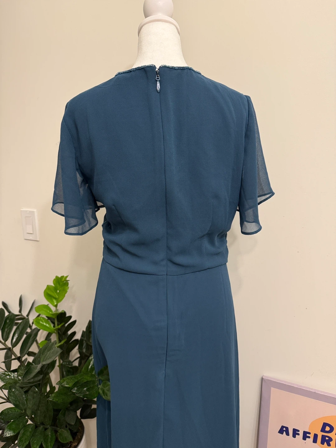 Teal Beaded Sheer Sleeve Dress - photo 4