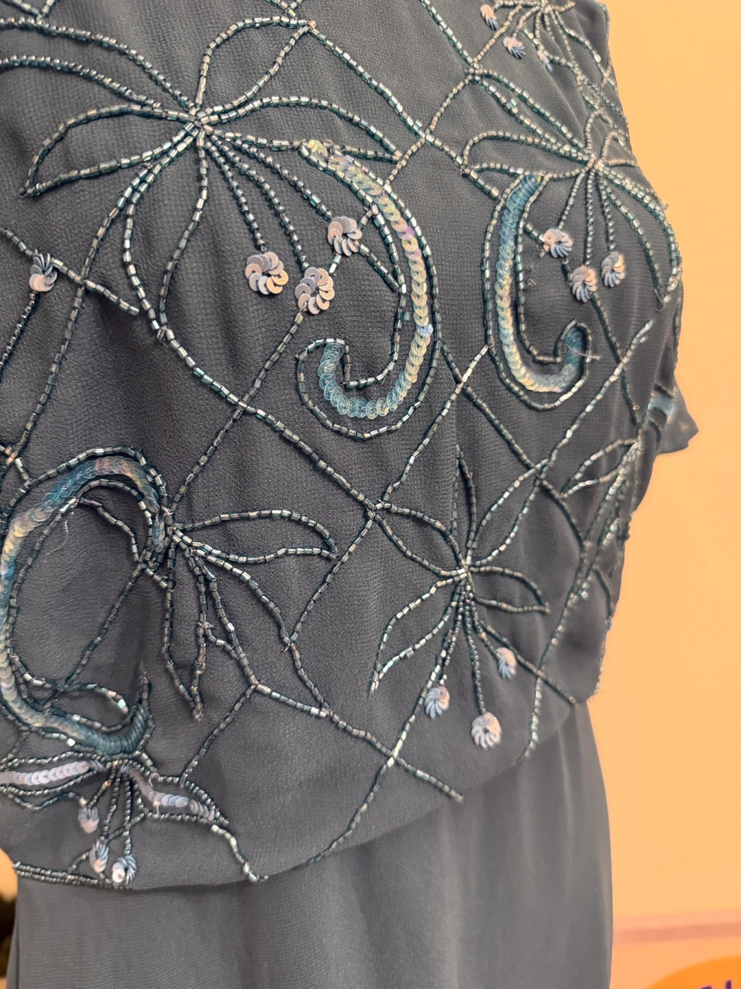 Teal Beaded Sheer Sleeve Dress - photo 2
