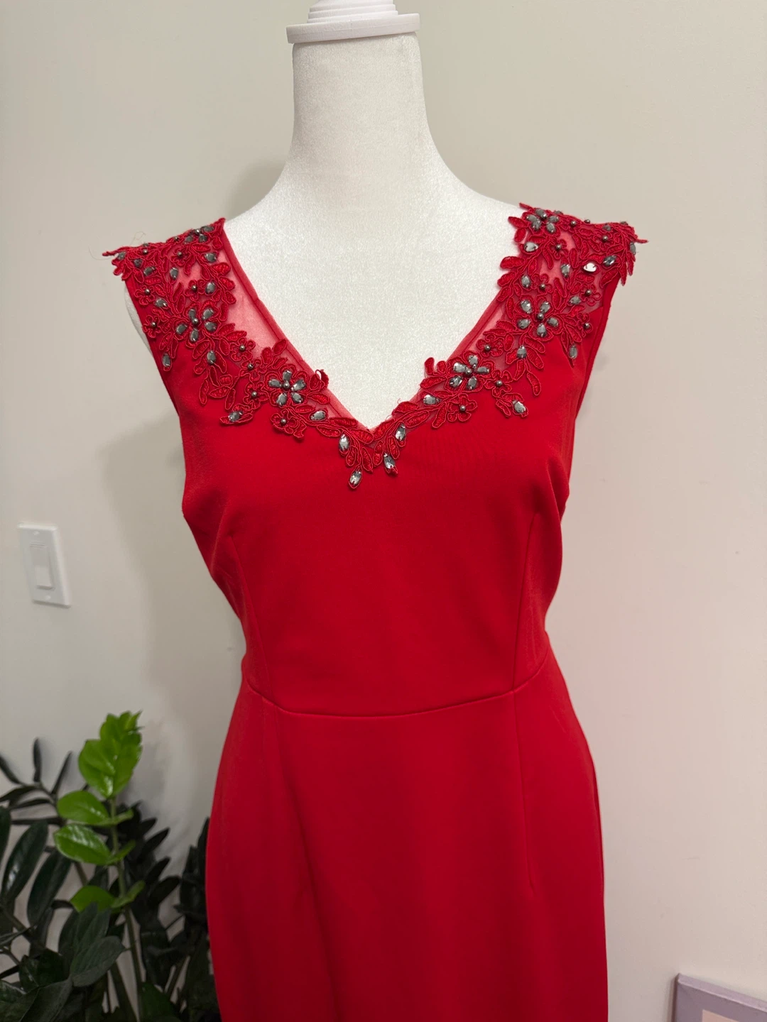 Red Sheath Dress with Embellished Neckline - photo 3