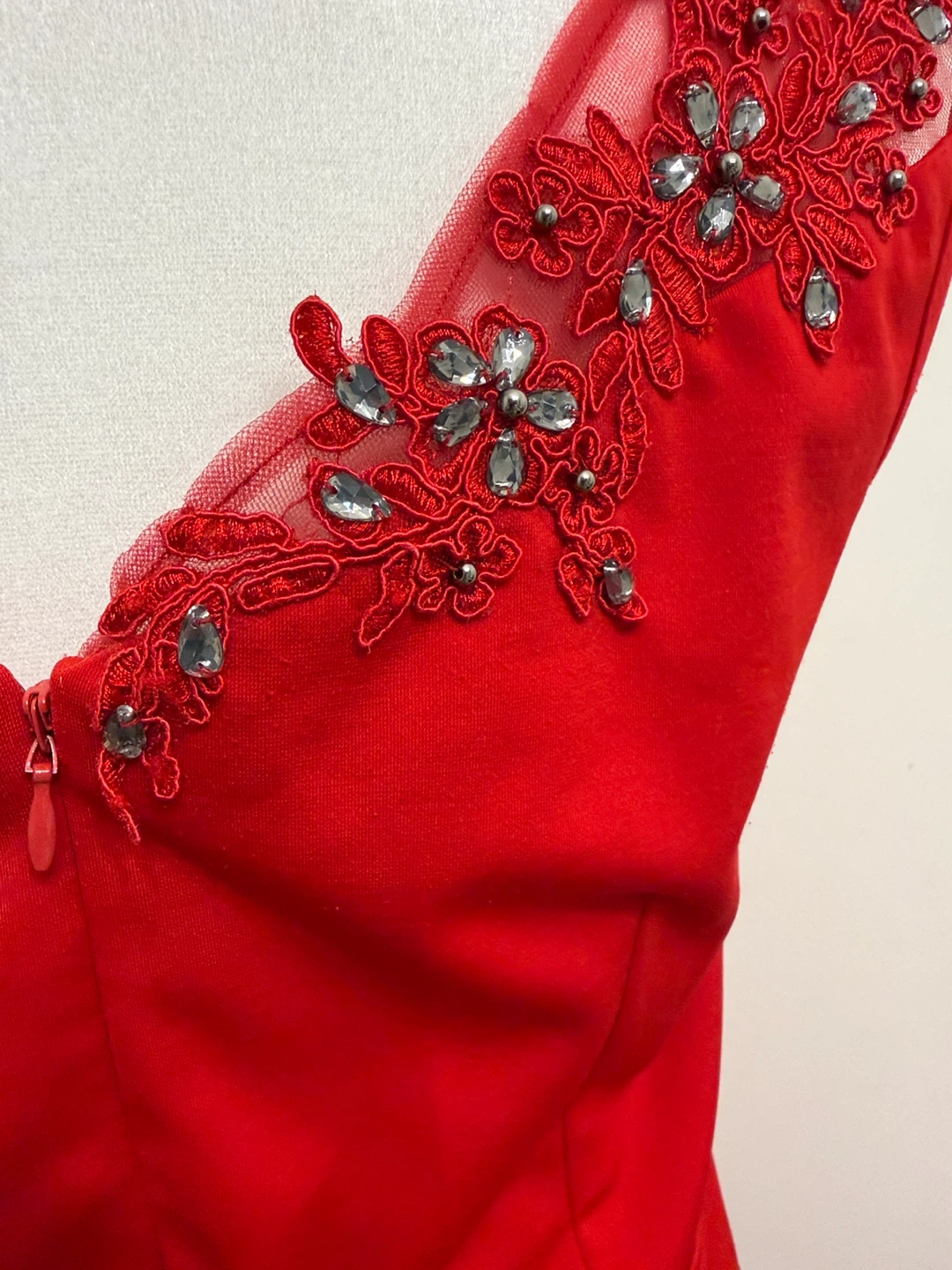 Red Sheath Dress with Embellished Neckline - photo 5