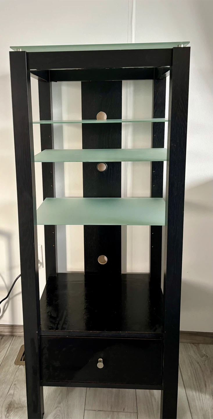 Black Entertainment Stand with Glass Shelves and Drawer - photo 2