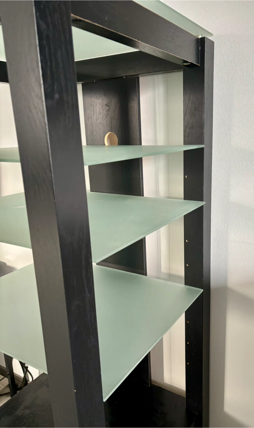 Black Entertainment Stand with Glass Shelves and Drawer - photo 4
