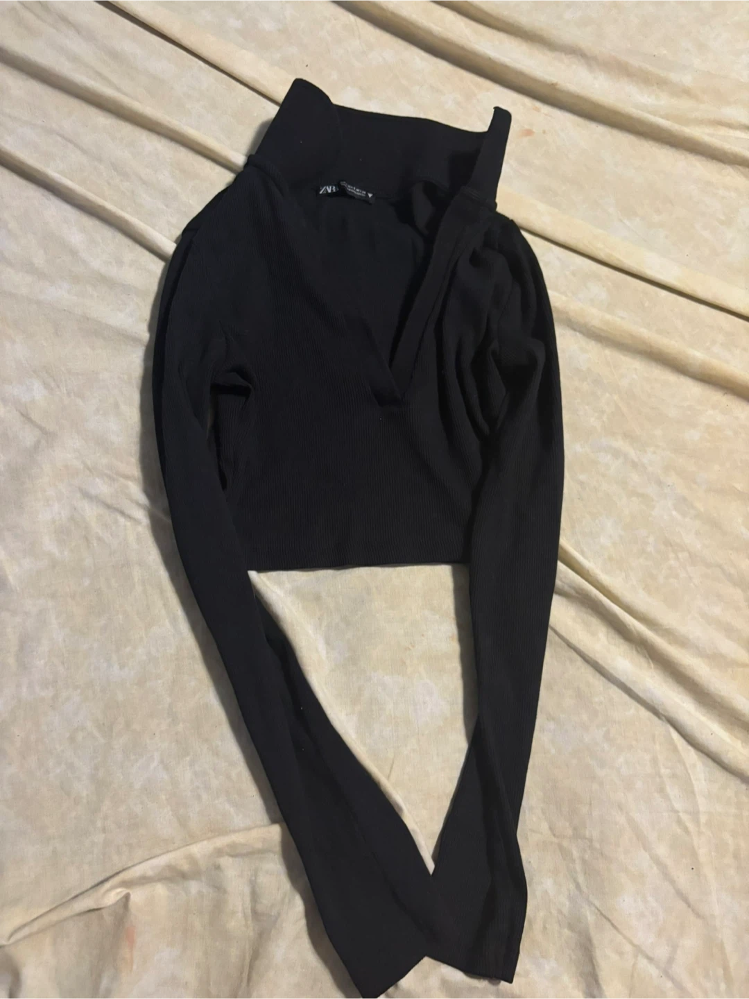 ZARA Black Ribbed Cropped Top