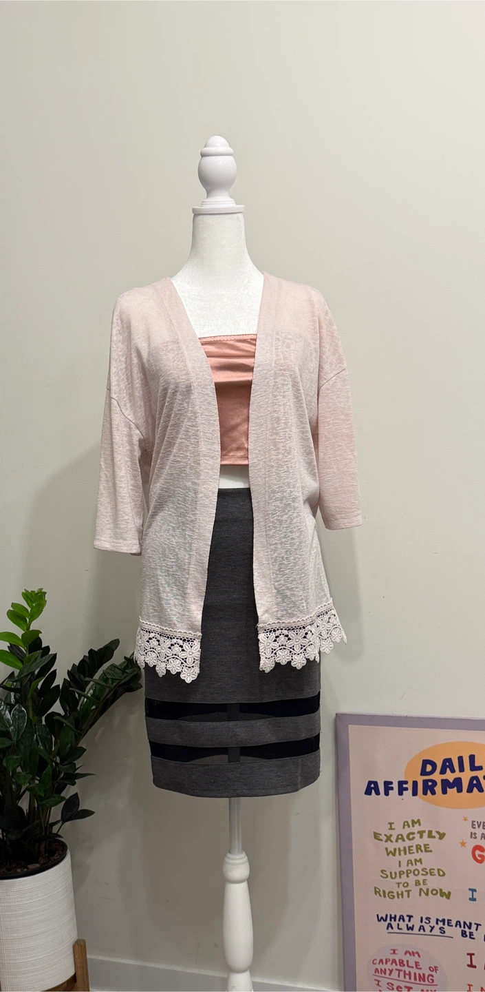 Dorothy Perkins Pink Lace Trim Cardigan Size S