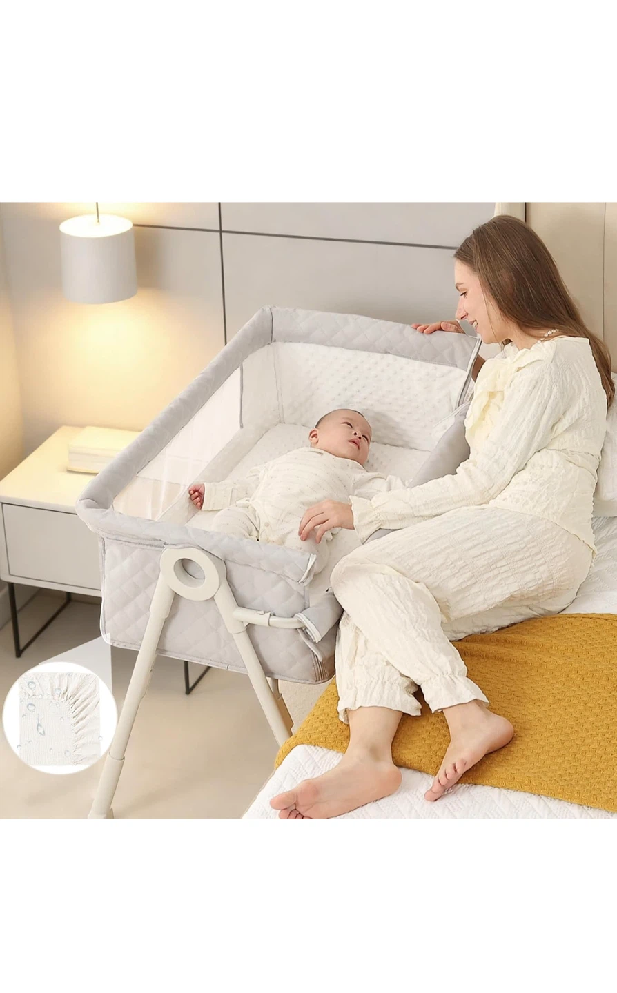Donpemu Baby Bassinet Bedside Sleeper, Cream