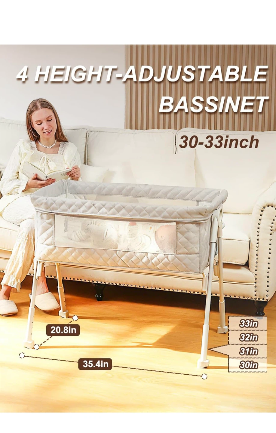 Donpemu Baby Bassinet Bedside Sleeper, Cream - photo 4