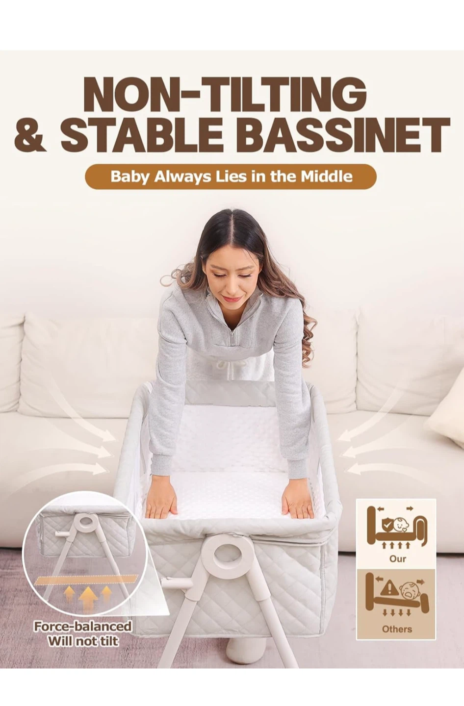 Donpemu Baby Bassinet Bedside Sleeper, Cream - photo 2