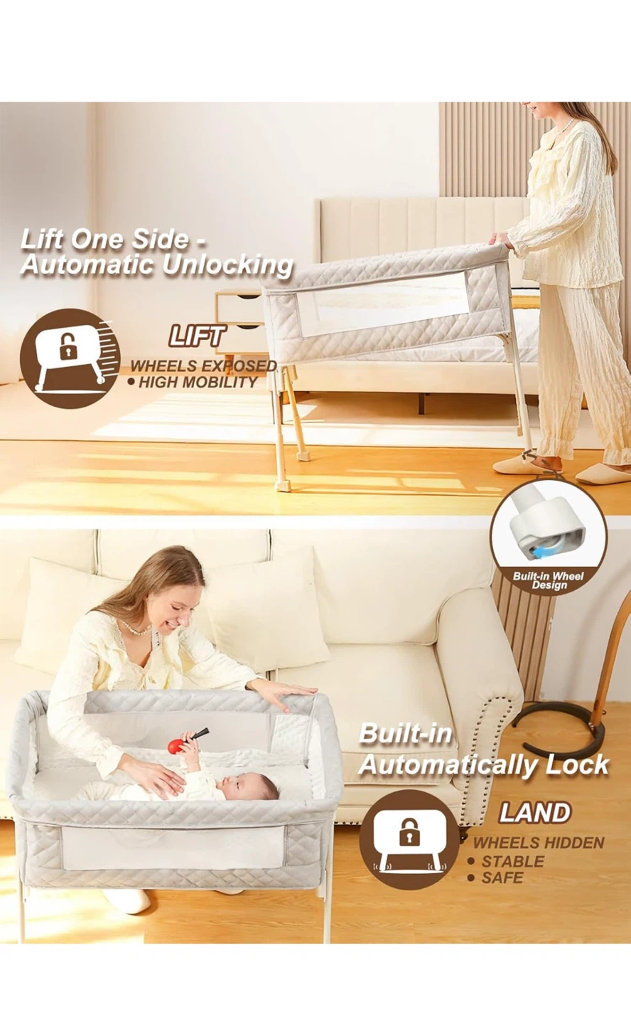 Donpemu Baby Bassinet Bedside Sleeper, Cream - photo 5