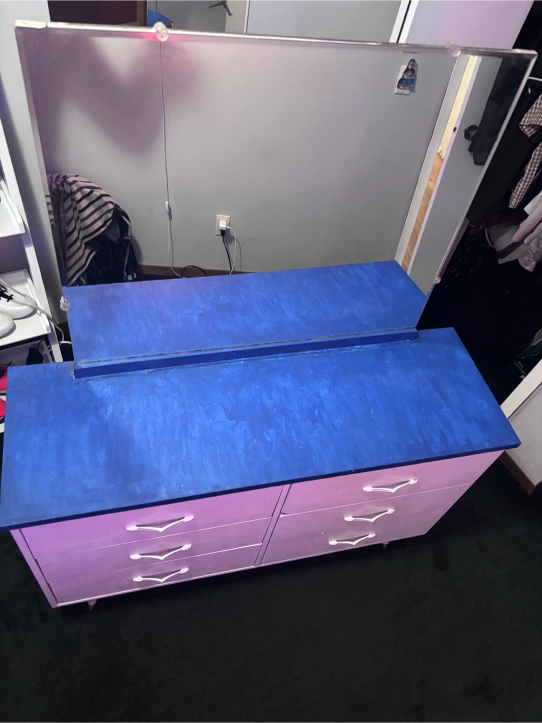 White dresser with blue top and mirror - photo 2