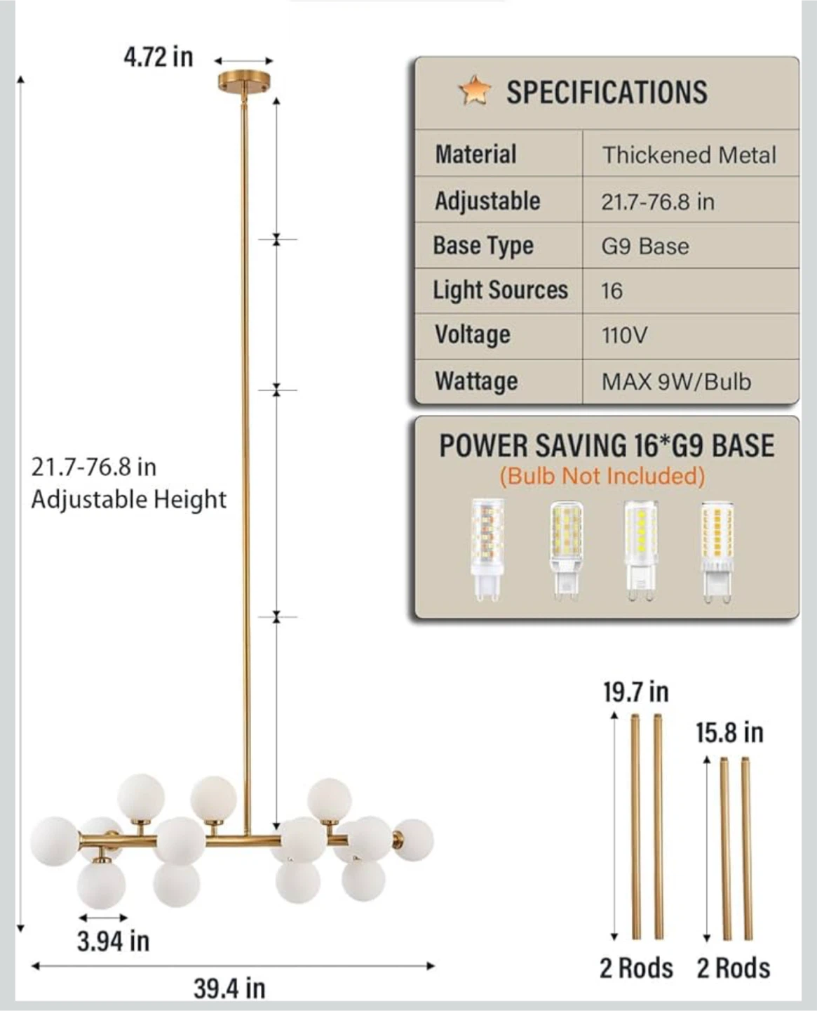 PiWWPi Chandelier 16-Light Modern Gold - photo 4