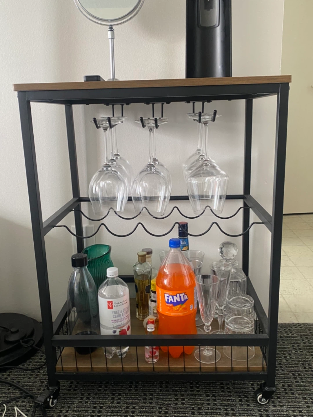 Industrial Style Bar Cart with Wine Glass Rack - photo 2