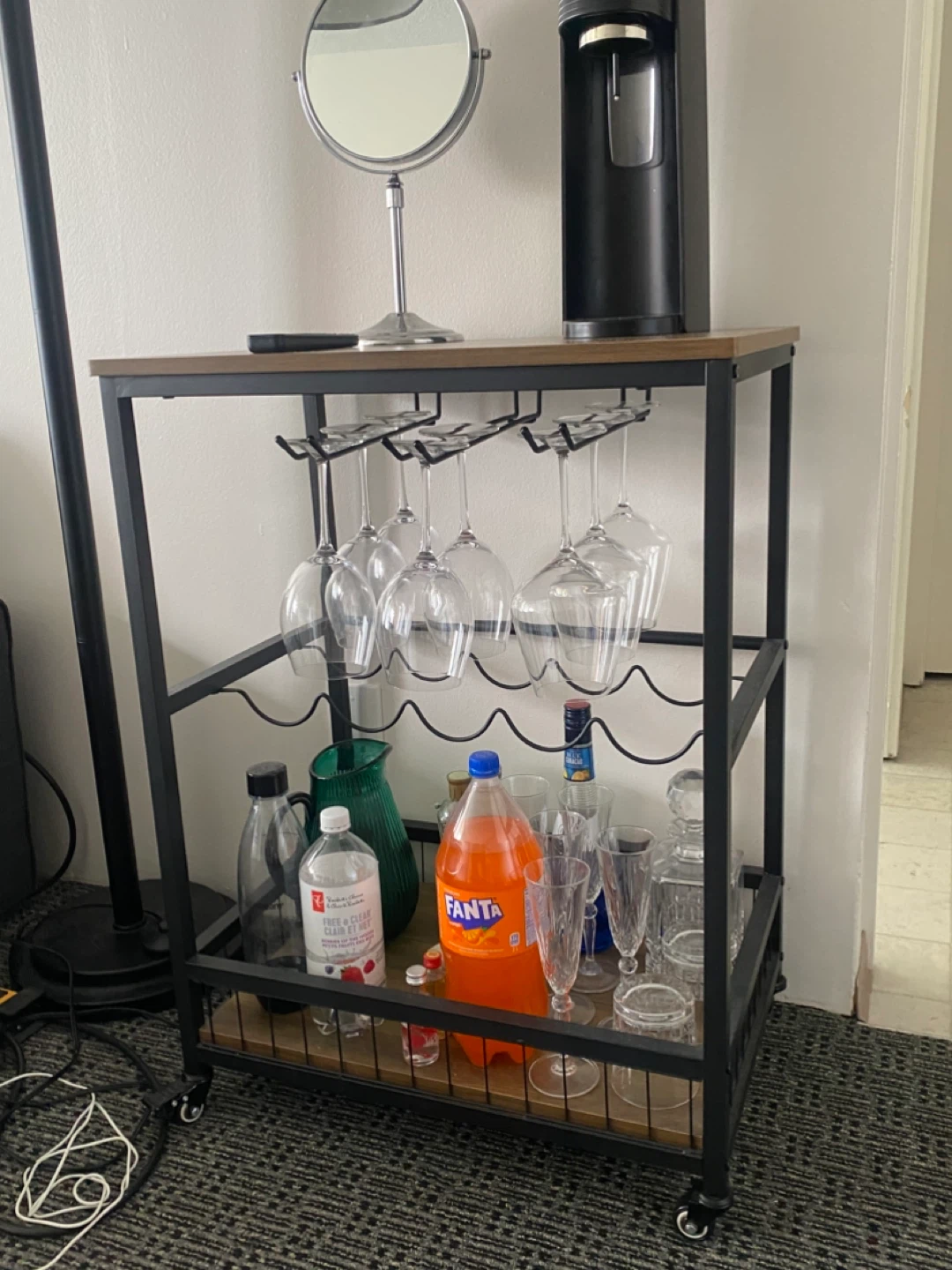 Industrial Style Bar Cart with Wine Glass Rack - photo 3