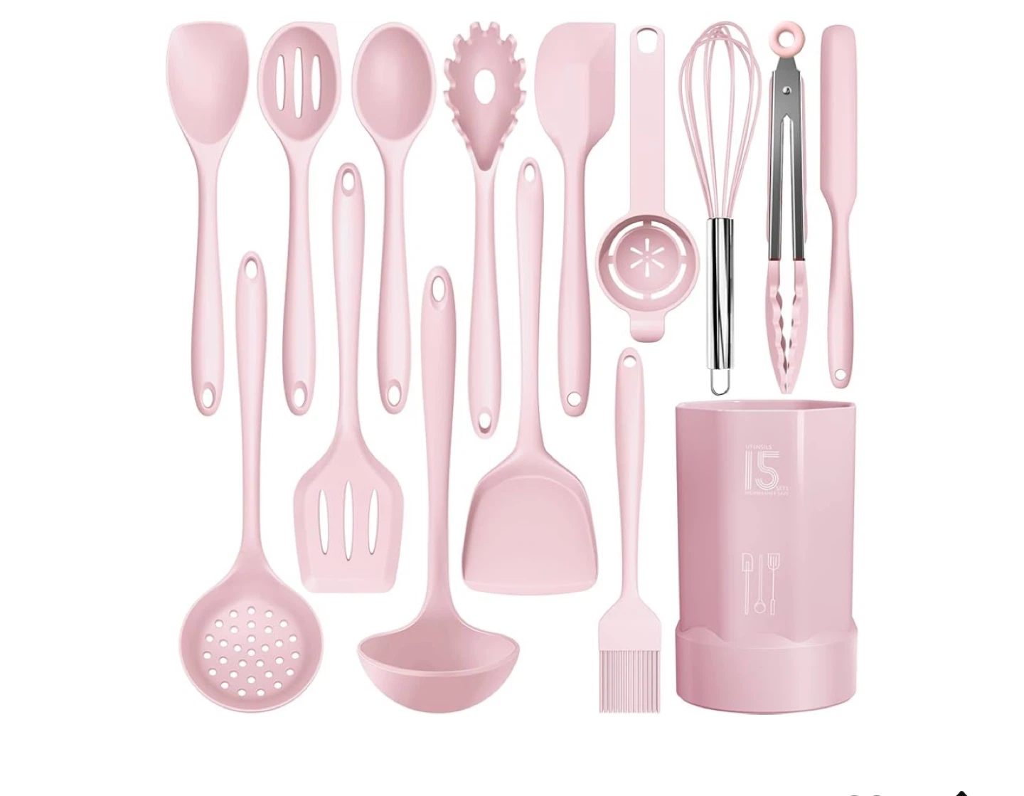 15-Piece Pink Silicone Kitchen Utensil Set