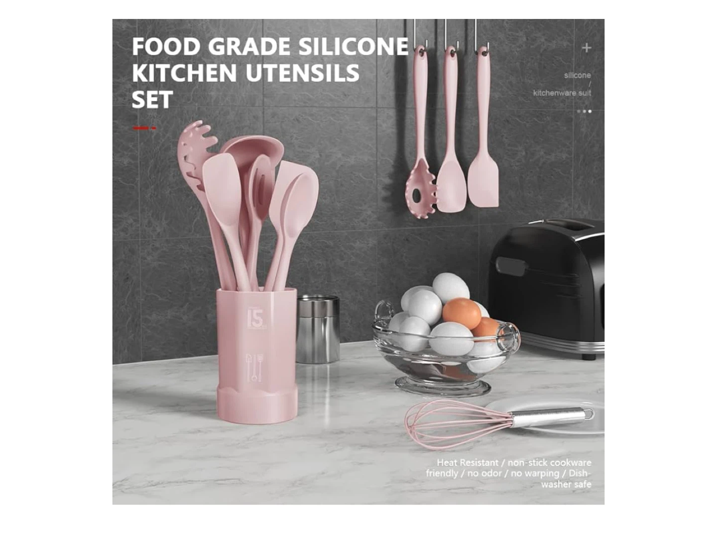 15-Piece Pink Silicone Kitchen Utensil Set - photo 2