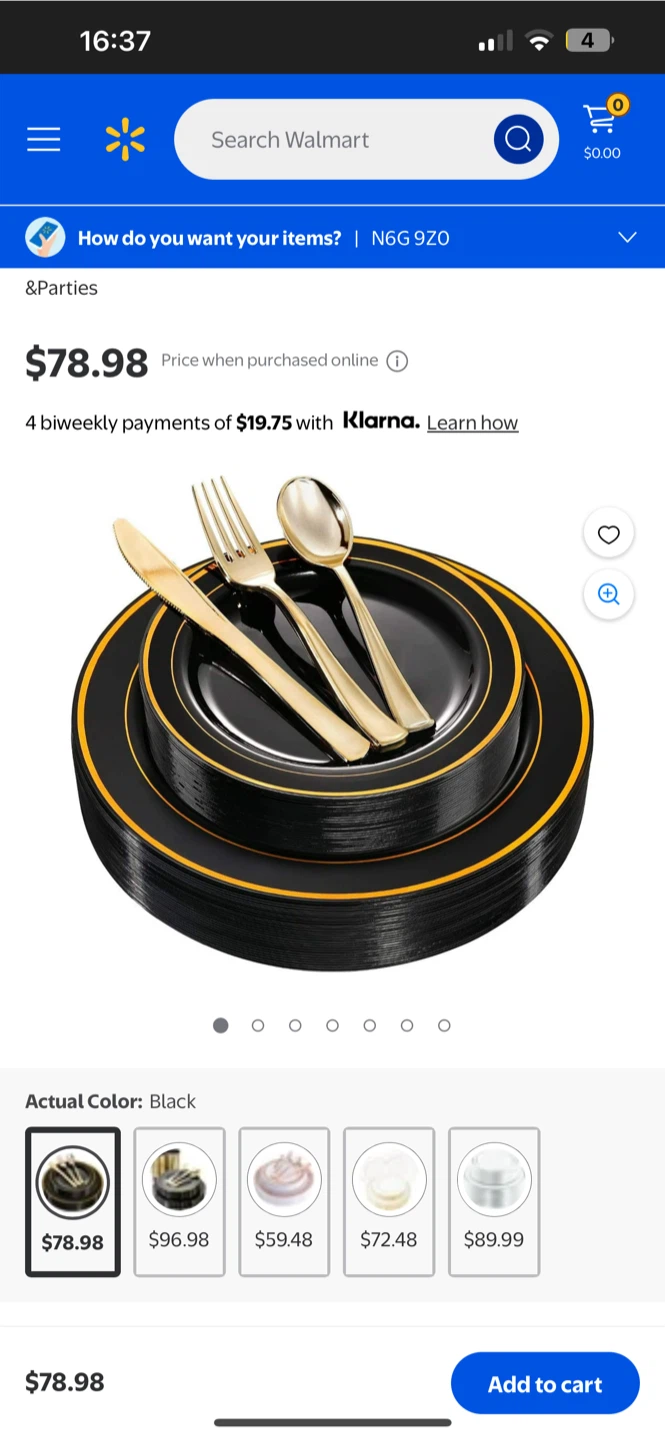 Black & Gold Plastic Plates and Cutlery Set