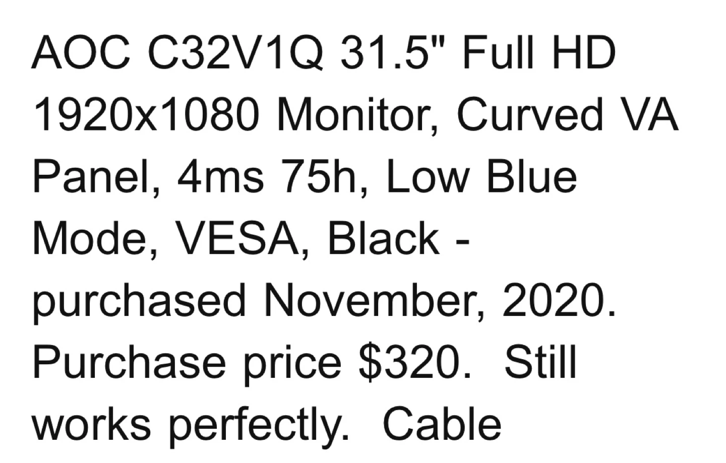 AOC C32V1Q 31.5" Full HD Curved Monitor - photo 2