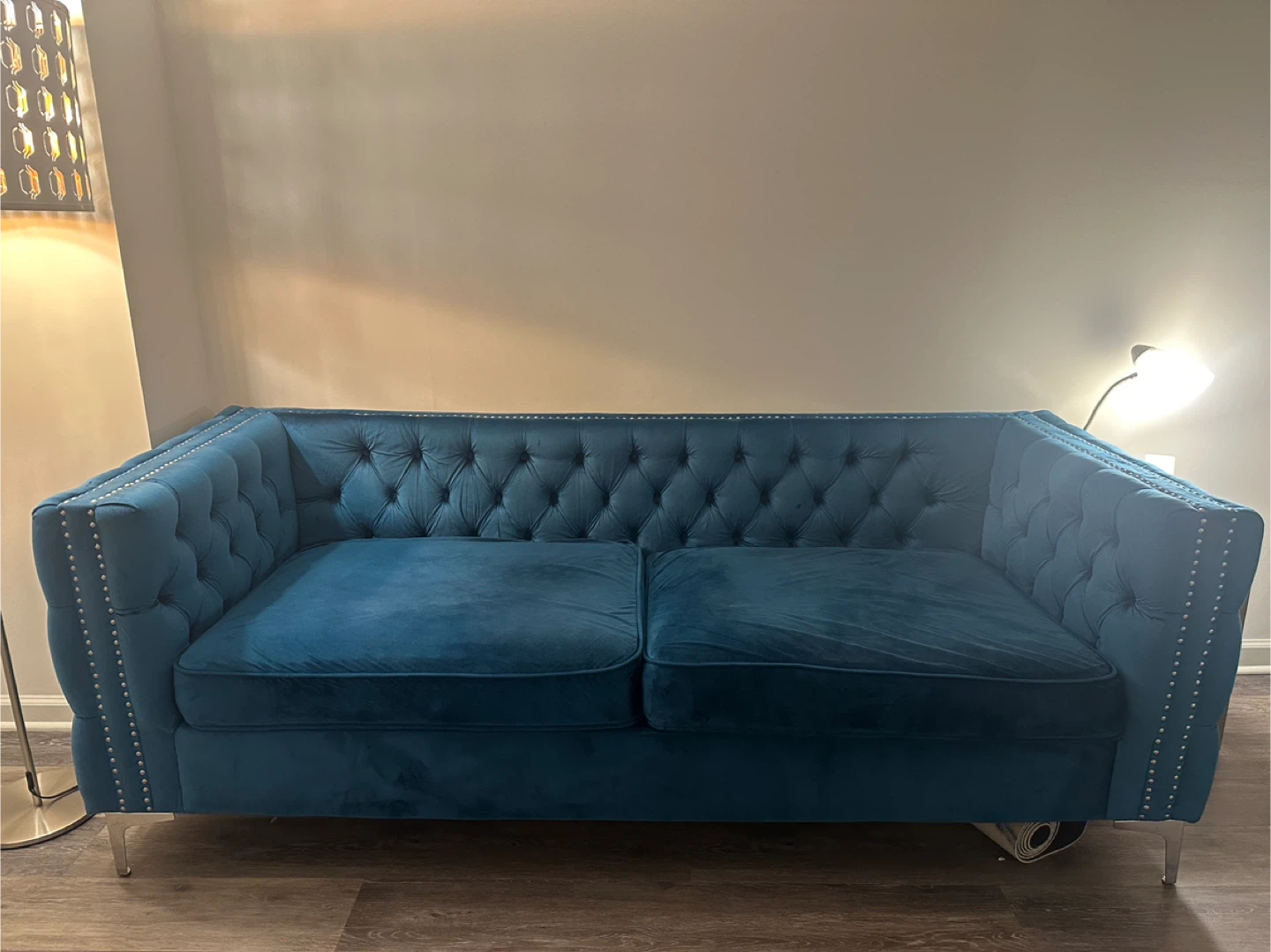 Teal Velvet 84’’ with Tufted Back