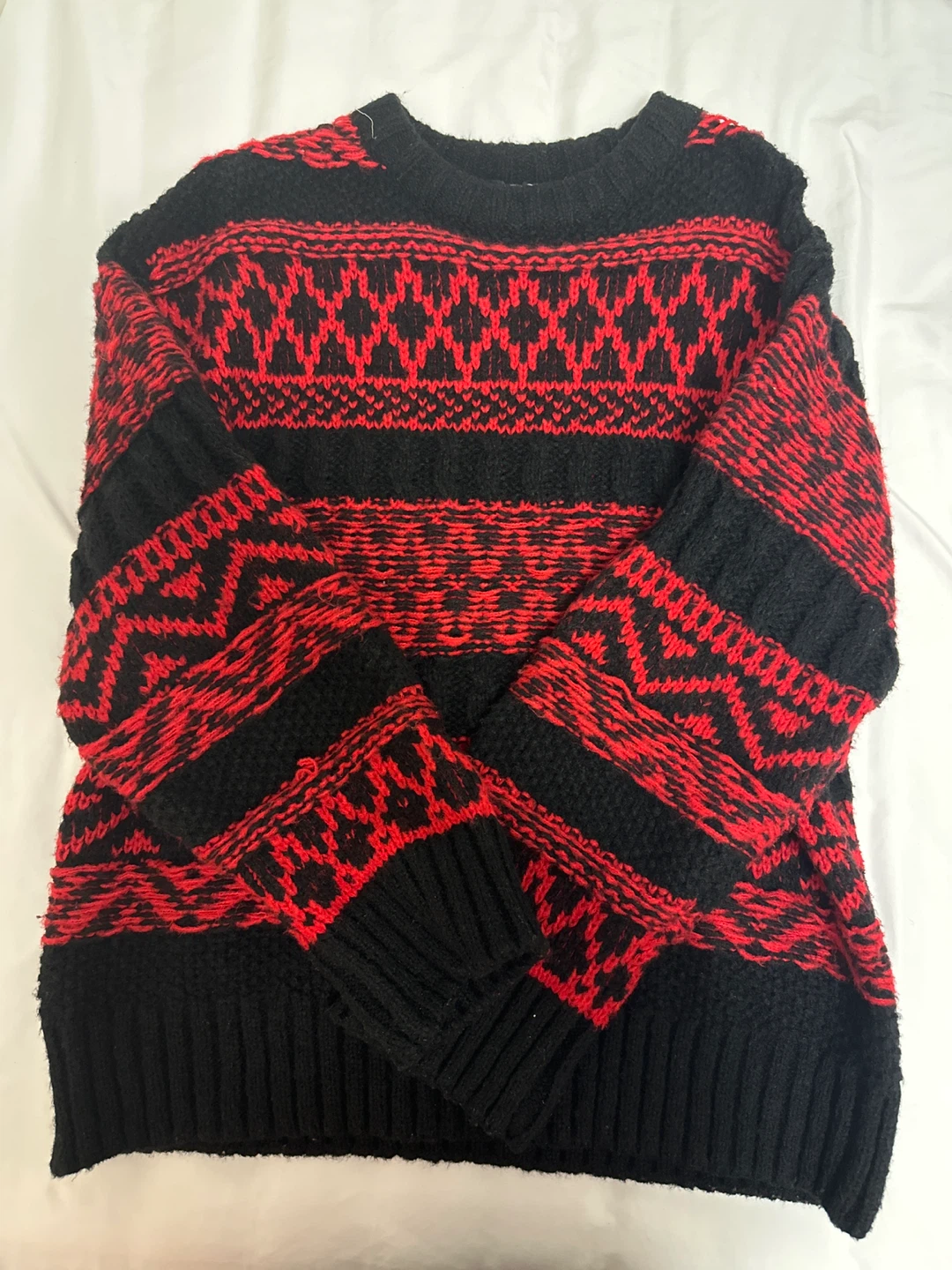 H&M Divided Red and Black Fair Isle Knit Sweater
