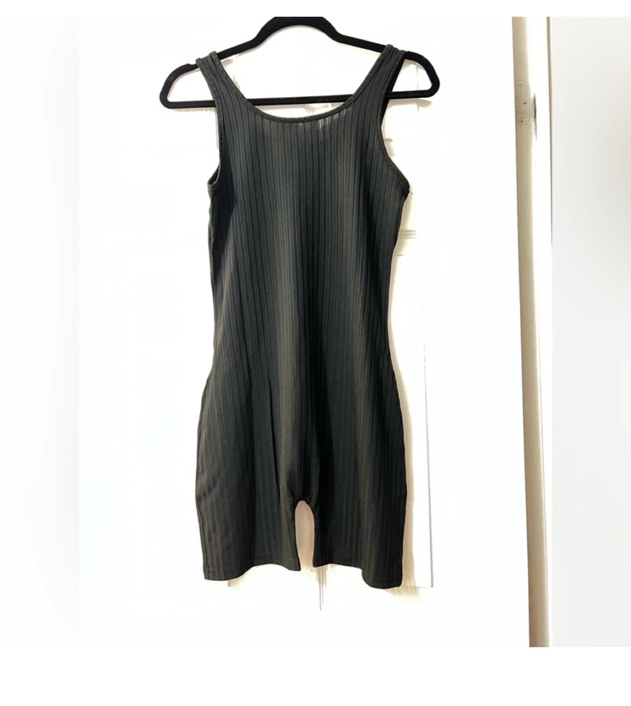 Black Ribbed Racerback Bodysuit with Shorts - photo 2