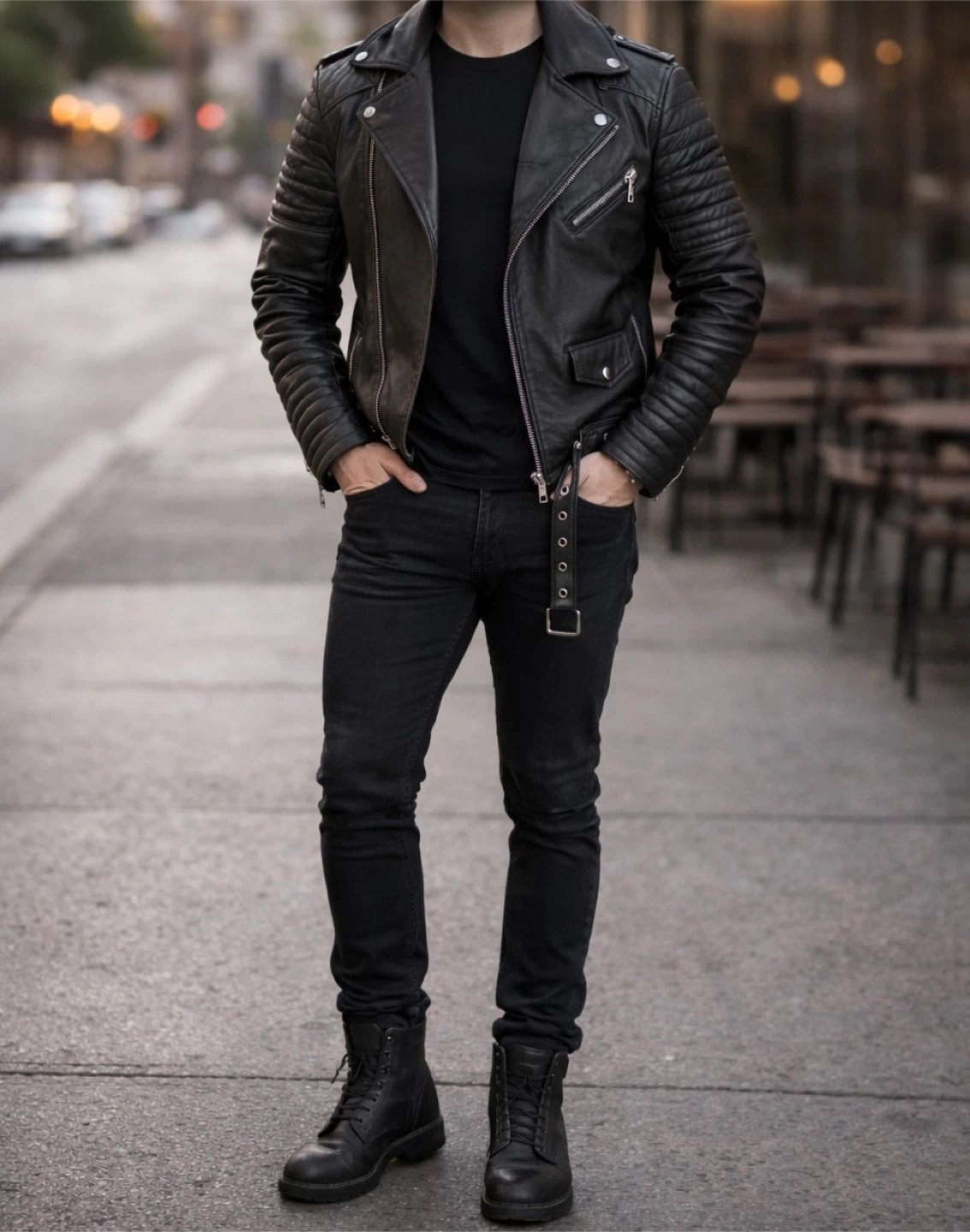 Genuine Leather Biker Jacket  – Premium Quality – Size M
