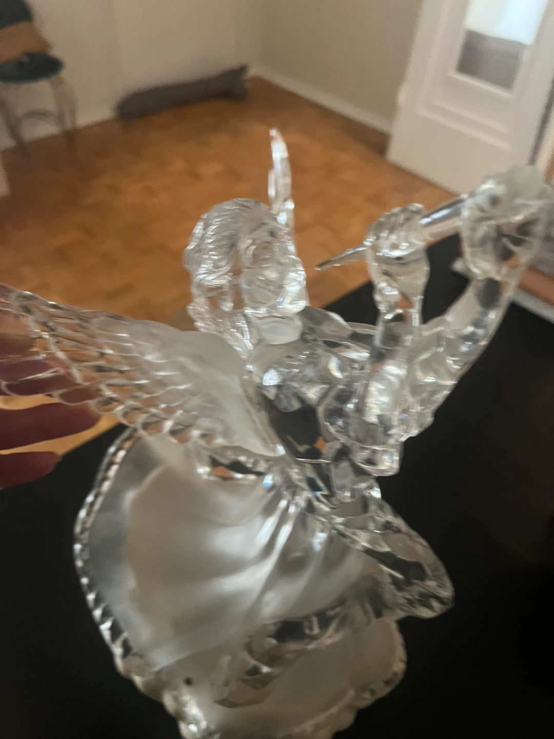Indigo light color Crystal plastic Angel Figurine with Trumpet