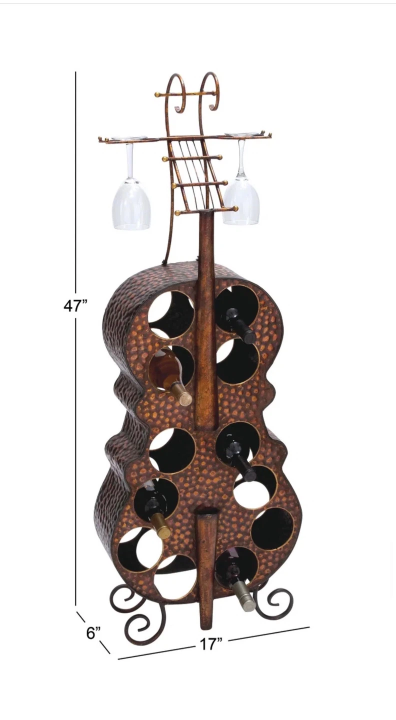 12 Bottle Cello shaped Wine Bottle & Glass Rack in Copper - photo 3