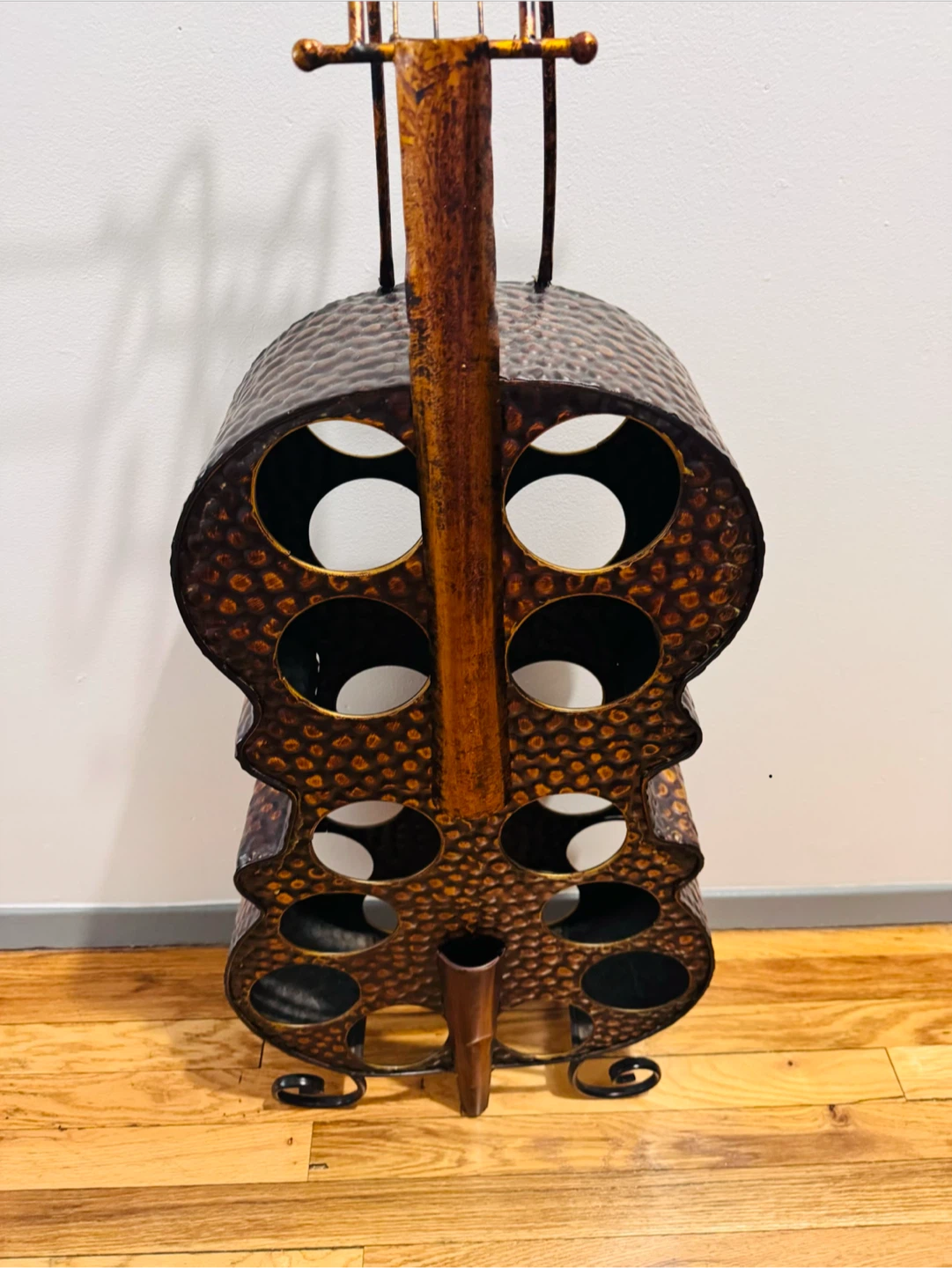 12 Bottle Cello shaped Wine Bottle & Glass Rack in Copper