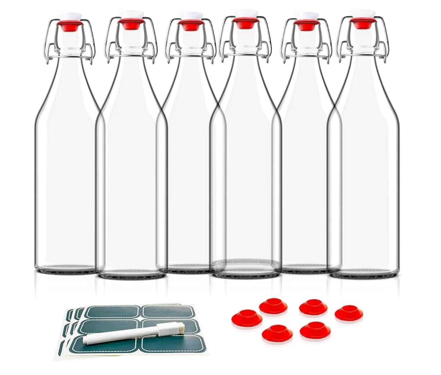 6-Pack Glass Swing Top Bottles w/Marker Label