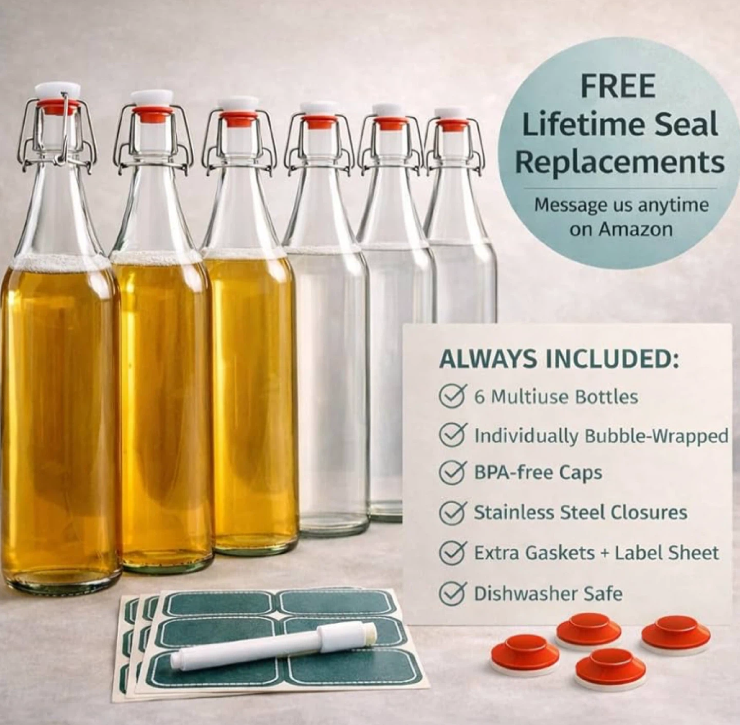 6-Pack Glass Swing Top Bottles w/Marker Label - photo 2