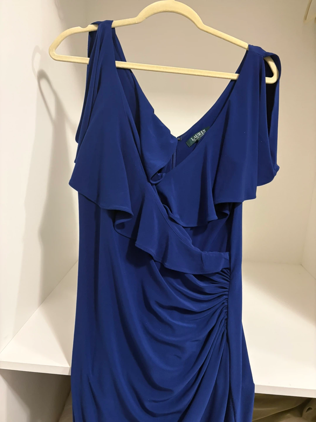 Lauren Ralph Lauren Navy Blue Ruffle Jersey Gown Size 8 - photo 4