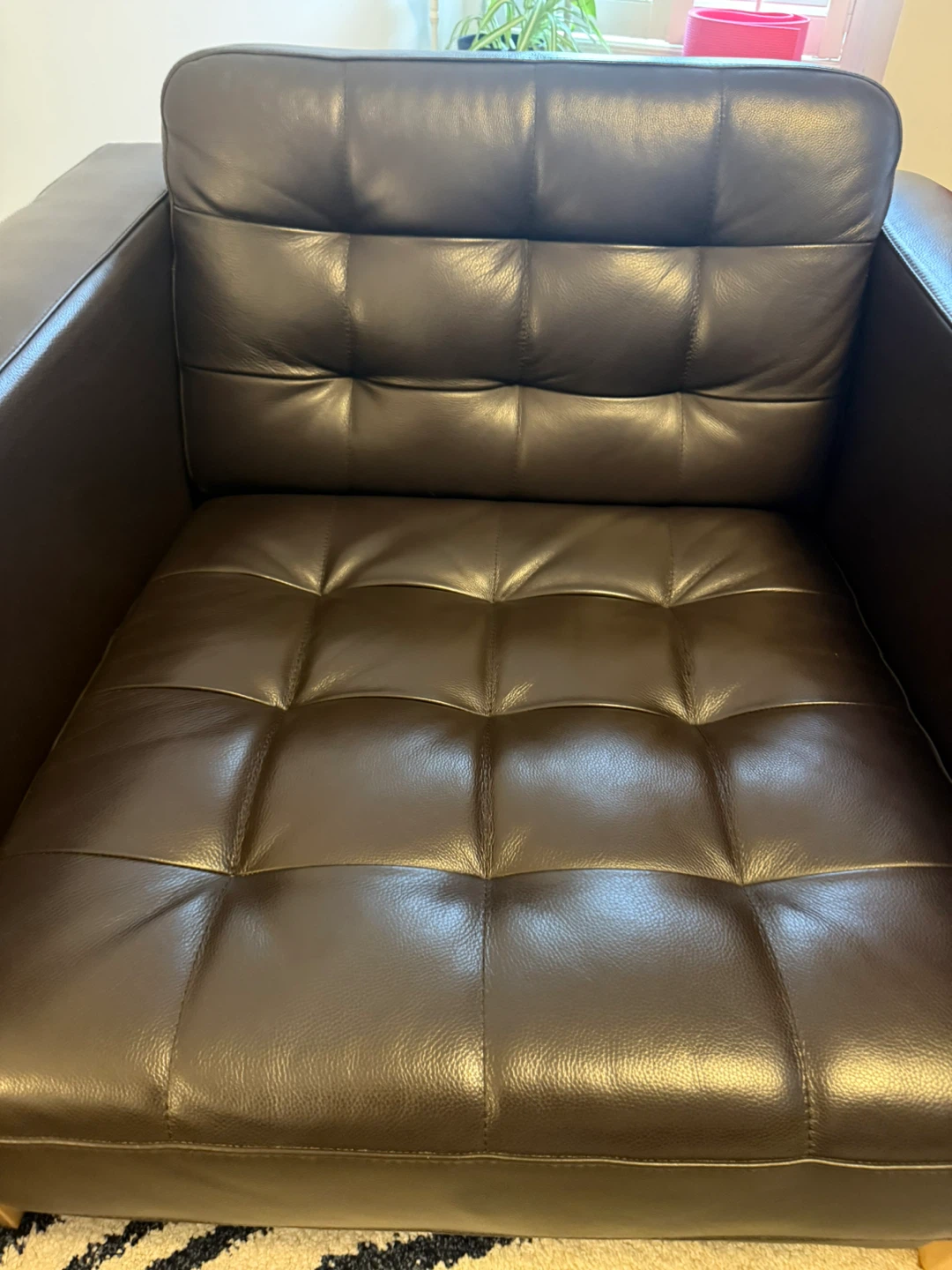 Dark Brown Tufted Leather Ottoman - photo 2