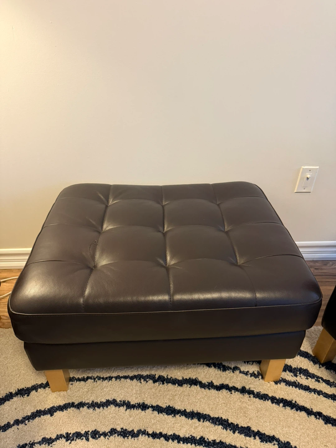 Dark Brown Tufted Leather Ottoman - photo 3