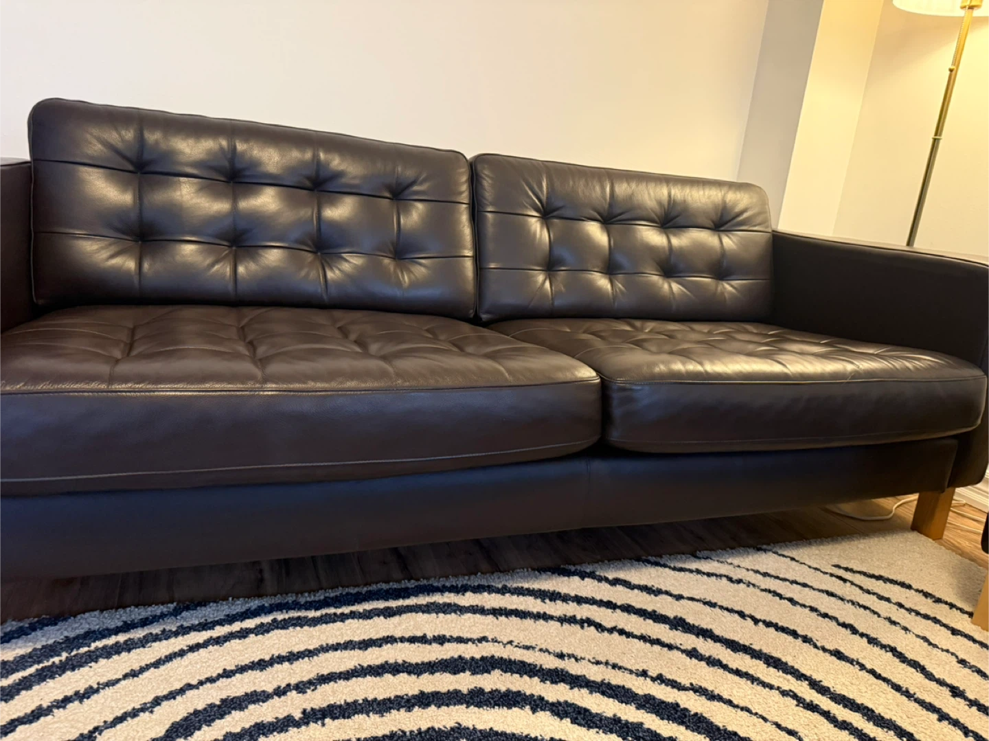 Dark Brown Tufted Leather Ottoman