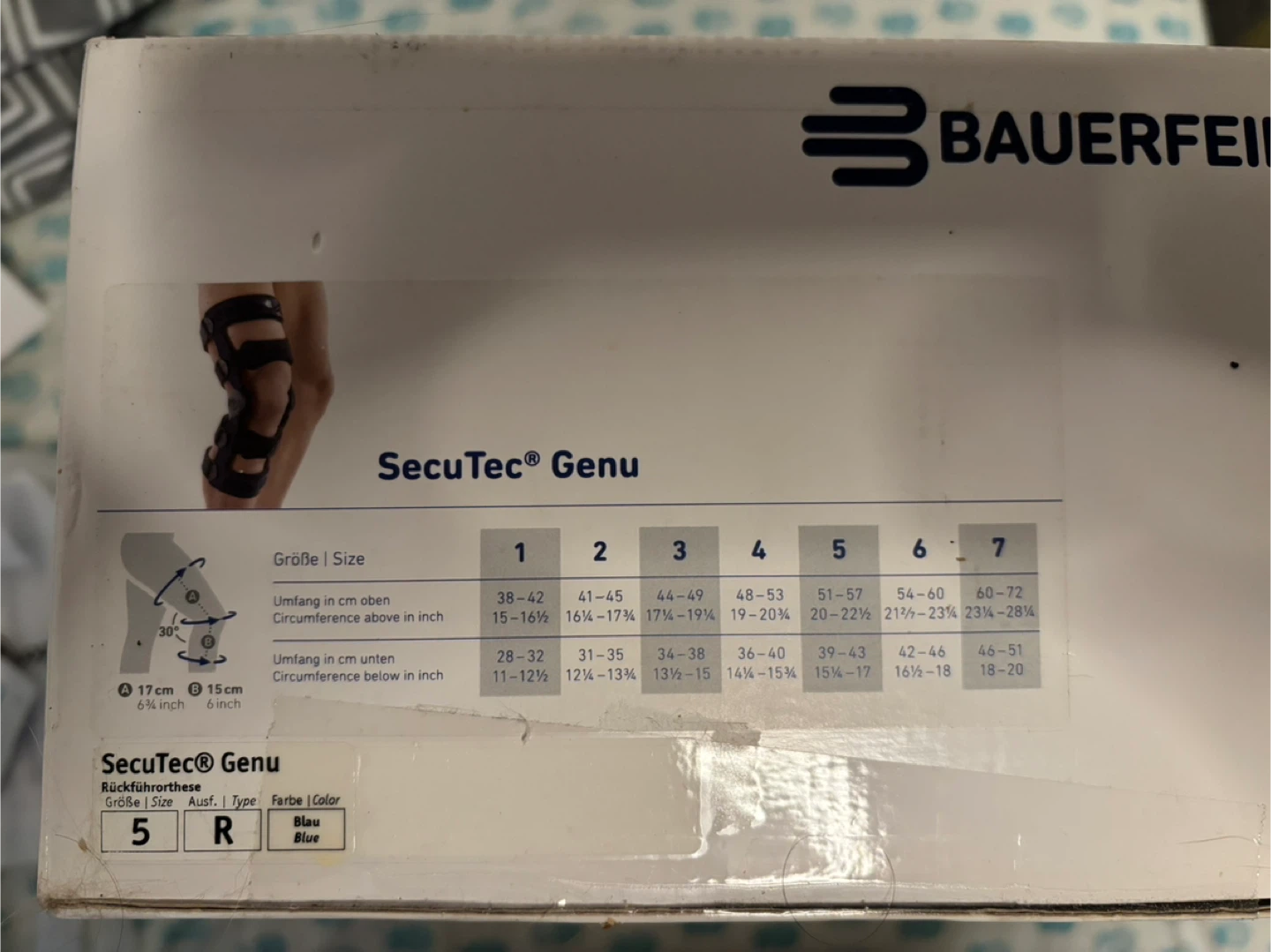 Bauerfeind SecuTec Genu Knee Brace Size 5 Blue