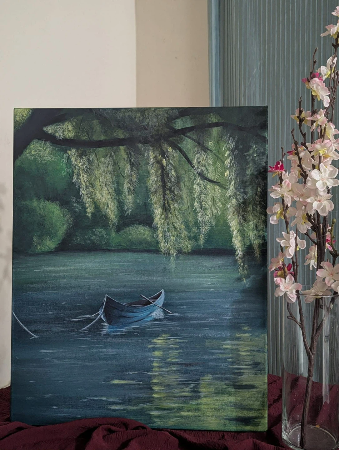 Handmade Painting| Acrylic| Boat| Greenery| Calming