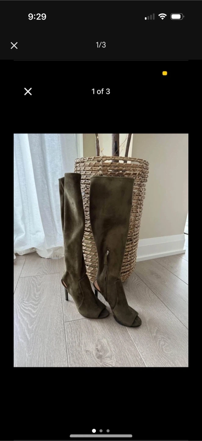 Chic Olive Nine West Knee-High Peep-Toe Stilettos – Size 7